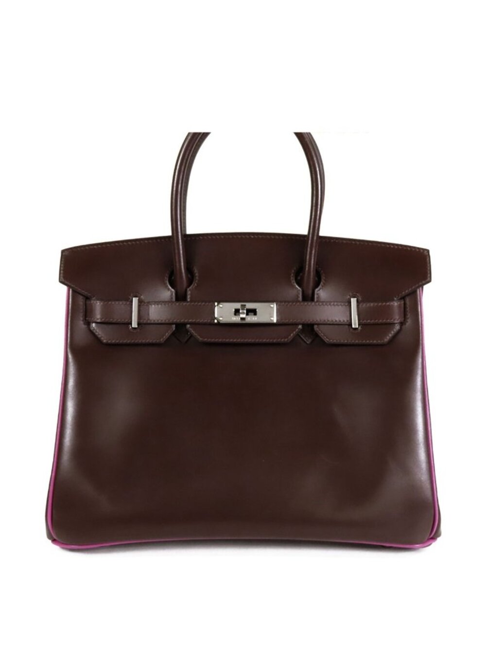 Hermes Birkin 30 Verso Chocolat Chic Glitter Silver Box Calf Handbag